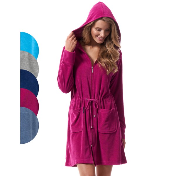Morgenstern Ladies’ Bathrobe with Zip and Hood (Emily) - berry,