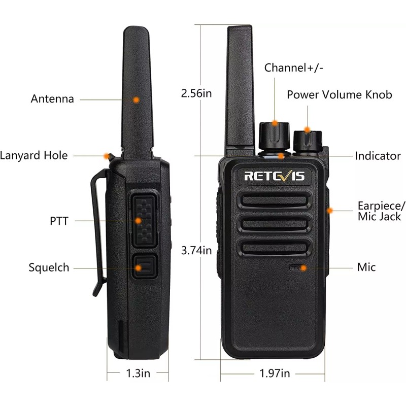 Retevis RT68 UHF Walkie Talkies 2W 1200mAh VOX TOT Alarm