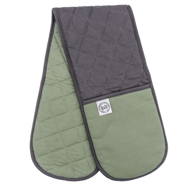 Double Oven Gloves | Heat Resistant To 250C | Independently Tested And Certified | Robinsgate Farm® Extra-Long Length Oven Mitts | Free Recipe Card | UK Brand (Green)