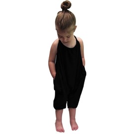 Darkyazi Baby Summer Jumpsuits for Girls Kids Cute Backless Harem Strap Romper Jumpsuit Toddler Pants Size 2-8Y (7T, Black)