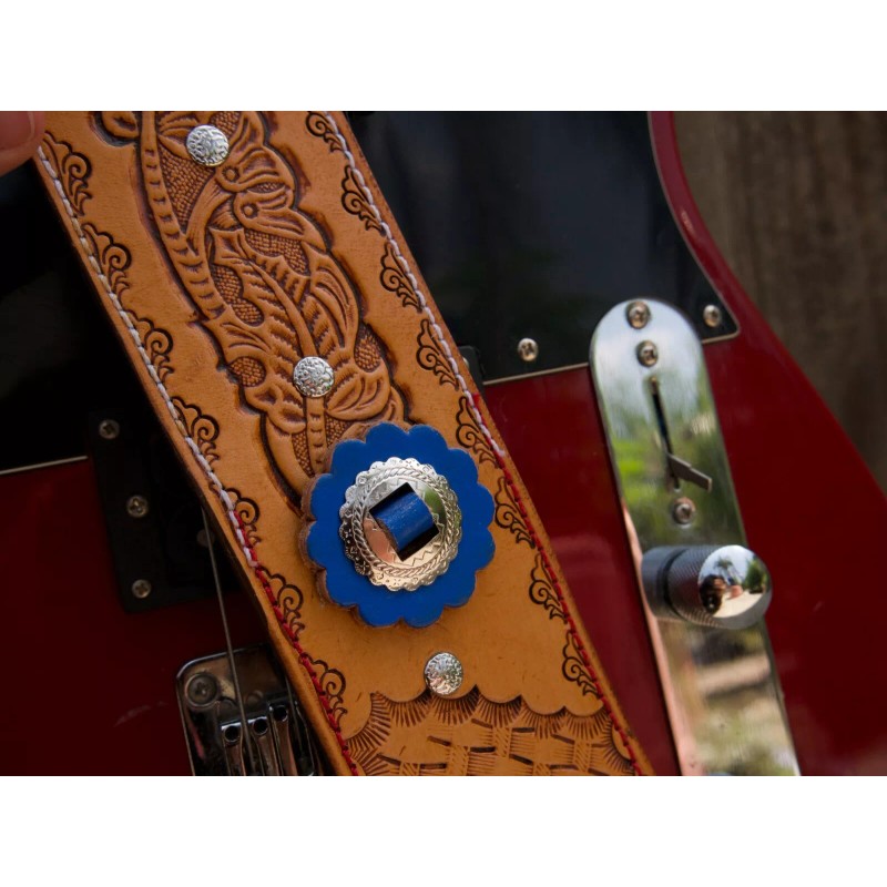 HANDMADE LEATHER GUITAR STRAP WITH CONCHOS