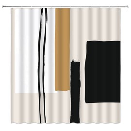 TENVSIN Abstract Modern Shower Curtain Black Beige Geometric Neutral Minimalist Fashion Geometry Simple Contemporary Fabric Bathroom Decor Set with Hooks（70" Wx70 H）