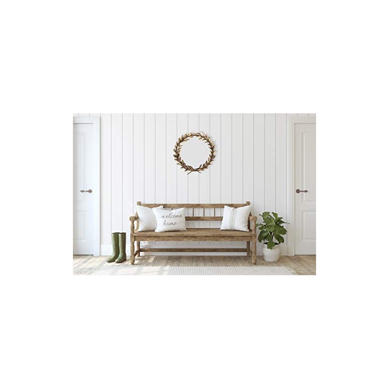 Round Antique Gold Metal Laurel Wreath Wall Mirror