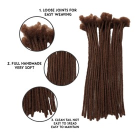 100% Human Hair Dreadlock Extensions 8 Inch 10 Strands Handmade Natural Loc Extensions Human Hair Bundle Dreads Extensions For Woman & Men Can Be Dyed/Bleached (Brown / 33, 8 inch length 0.4 cm Width