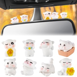 Neptniopllab 8 Pieces Cat Car Dashboard Decor with Stickers, Compact Center Interior Ornaments Accessories for Car Tabletop