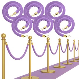 6PCS Light Purple Velvet Rope - 5FT Elegant Rope for Stanchion Barrier VIP Events Crowd Control Safety Divider for Red Carpet Weddings Parties and Special Occasions Durable and Stylish Design