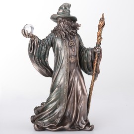 Veronese Design 8 1/8 Inch Wizard Holding Crystal Ball and Staff Cold Cast Resin Bronze Finish Sculpture