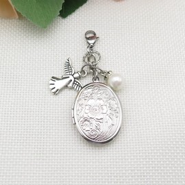 IDLAN Bouquet Locket Photo Charm Wedding Bouquet Memory Charm Memorial Bride Pendant Memorial Photo Keepsake, Brass,Stainless steel, beads