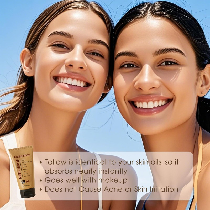 Beef Tallow Sunscreen SPF 50+, Organic Sun Cream, Tallow Balm