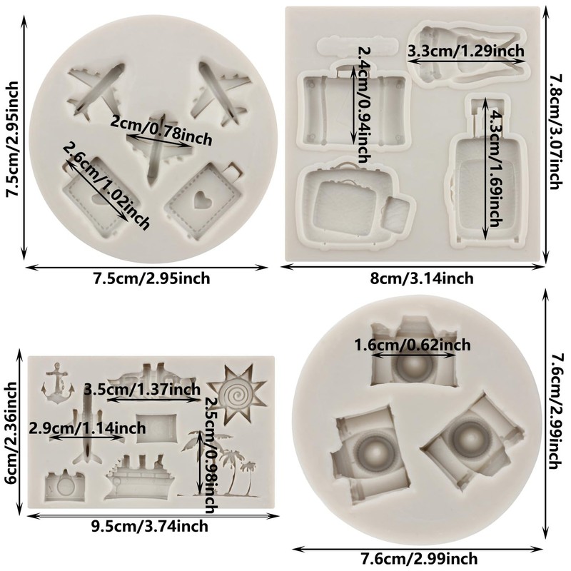 Airplane Silicone Molds Travel Luggage Bag Fondant Mold Set Of