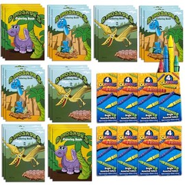 24 Mini Libros para Colorear de Dinosaurios con 32 Crayones Premium (8 Paquetes de 4 Colores) Dino Designs Educativos para Niños Cumpleaños Fiestas Relleno de Bolsas y Sorpresas Temática Dino