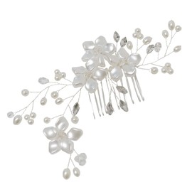 GETACOTA Bridal Wedding Hair Pieces Comb Accessories Pearl Rhinestone Sliver Crystal Flower Leaf Vine Hair Side Comb Clips Headpieces Bried Sweet Pins for Women and girls (4flower_silver)