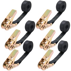 JOIKIT 6 Pack 1 Inch x 8 Ft Endless Ratchet Tie Down Straps, 1800 lbs Break Strength Heavy Duty Cargo Tie Down Straps Ratcheting Securing Straps for Motorcycles, Trailer, Kayak, Black, No Hooks