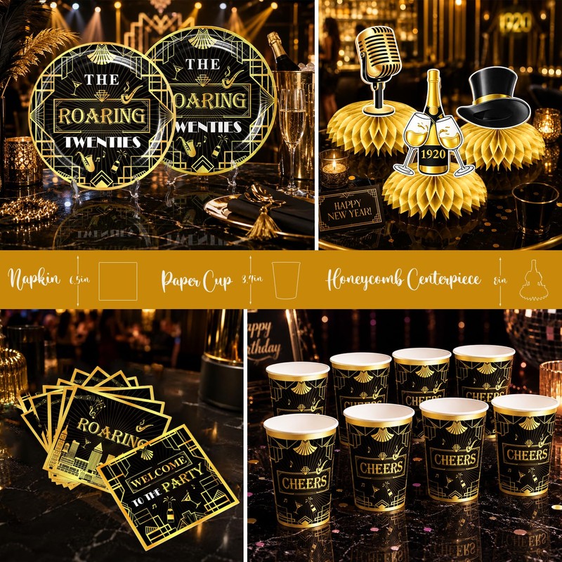 Yingoto Roaring 20s Party Decorations Tableware Set Serves 25 Guests