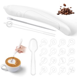 HOTUT Electric Latte Art Pen, Coffee Carving Pen with 16 Pieces Coffee Cappuccino Stencils and Coffee Art Pen, Spice Pen for Cocoa, Latte, Coffee Grounds, Cocoa Powder, Ground Sugar