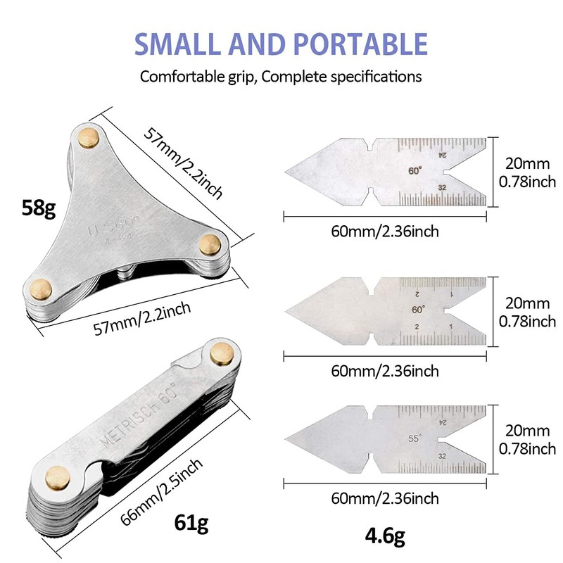 5 Pcs Thread Pitch Gauges Measure Tool Set,Stainless Steel Thread