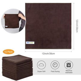SINLAND Absorbent Microfiber Dish Cloth Kitchen No Streak Cleaning Cloth Dish Rags Lens Cloths 12 Inch X 12 Inch 12 Pack Dark Brown