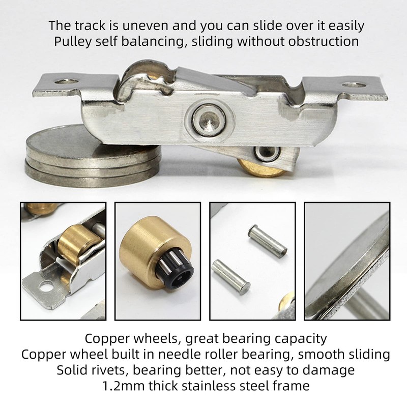 4 Piece Sliding Door Tandem Roller Assembly Stainless Steel Copper