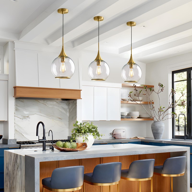 HAHZT Pendant Lights Kitchen Island: Brushed Gold Light Fixture Farmhouse