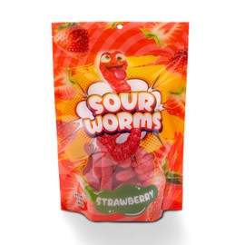 FirstChoiceCandy Sweet & Sour Gummy Worms, Multi Flavors and Solid Colors (1 Pound, Sour Red Strawberry)