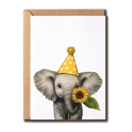 SMHGifts Elephant Birthday Card - Elephant with flower card - happy birthday Card - Greeting Card - Card For Family Friend - Animal Lover Card