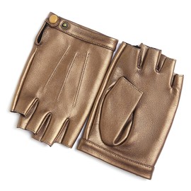 YISEVEN Men's Motorcycle Driving Fingerless Leather Gloves Lined Classic Soft Sheepskin Half Finger Button Punk Rock Cycling Fitness Touchscreen Warm Dress Winter Gift, Metallic Brown 9.0"/Medium