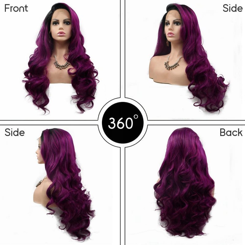 SereneWig 1B Black Ombre Purple Wig Long Wave Heat Resistant