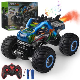 Rhybor Remote Control Dinosaur Car, 2.4GHz All Terrain Remote Control Monster Truck, RC Dinosaur Monster Car, Spray Music Monster Truck RC Cars for Boys 4-7 8-12 and Girls