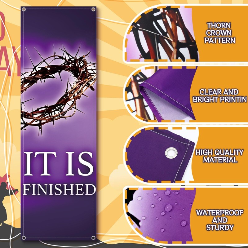 Hosuly 4 Pcs Easter Church Banners with Scripture Purple Easter