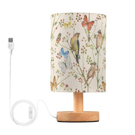 Oarencol Bedside Table Lamp Vintage Butterfly Bird Nightstand Lamp with Wood Animal Flower Desk Lamps for Bedroom Living Room Nursery Office Home Decor