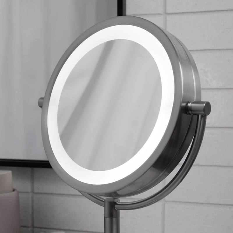 JERDON Lighted Tabletop Mirror with 10X/1X Magnification - LED Lighted