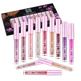 MKNZOME Lip Gloss Set, 12 Colours Metallic Matte Liquid Lipsticks Lip Stains Kit, Waterproof, Durable Moisturising Non-Stick Cup, Glitter Lips Colour Set as Gifts for Girls and Women