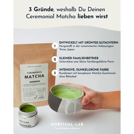 Ceremonial Matcha - Reines Matcha Pulver aus Japan - Ceremonial Grade - Original Matcha Grüntee - Erste Ernte - 100% Natürlich und Laborgeprüft - 100g