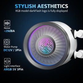 darkFlash DNA360A AIO CPU Liquid Cooler, High-Performance Pump, ARGB Sync, PWM Fans, with Customizable darkFlash Logo Display, Compatible with Intel 1700/1200/115X, AMD AM4/AM5 (White, 360mm AIO)