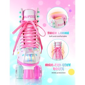 SULIFEEL Roller Skates for Girls and Women with Light up Wheels and Polka Dot Pattern, Kids and Adult Roller Sktes for Outdoor and Indoor Use