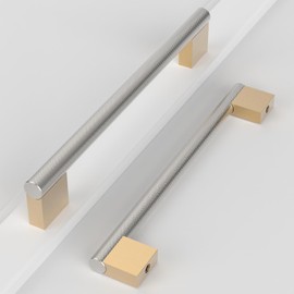Coinkoly 10 Pack 7"(178mm) Gold and Brushed Satin Nickel Cabinet Pulls Knurled Kitchen Cabinet Handles Drawer Pulls Cupboard Hardware for Cabinets