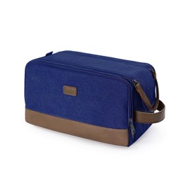 WANDF Men's Toiletry Bag, Travel Toiletry Bag, Canvas and Leather Toiletry Bag, Water Resistant Shaving Bag for Travel Accessories, blue