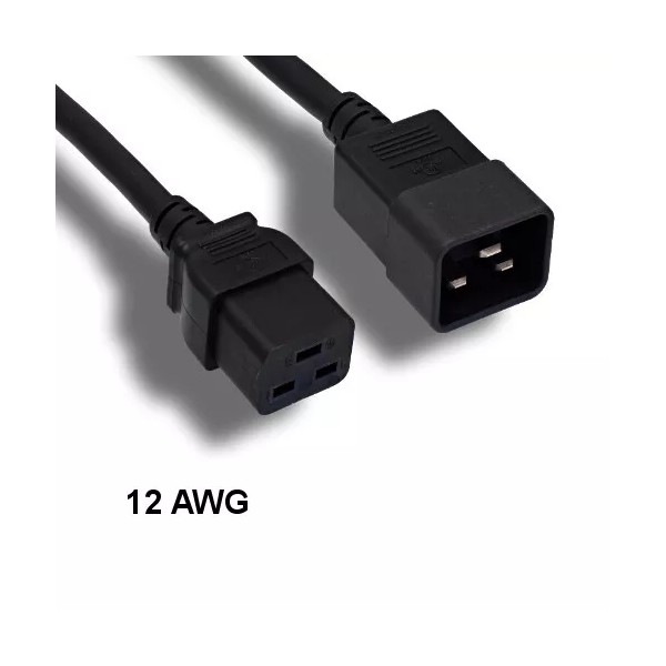Kentek 1' Black Heavy Duty Power Cord IEC60320 C19 to