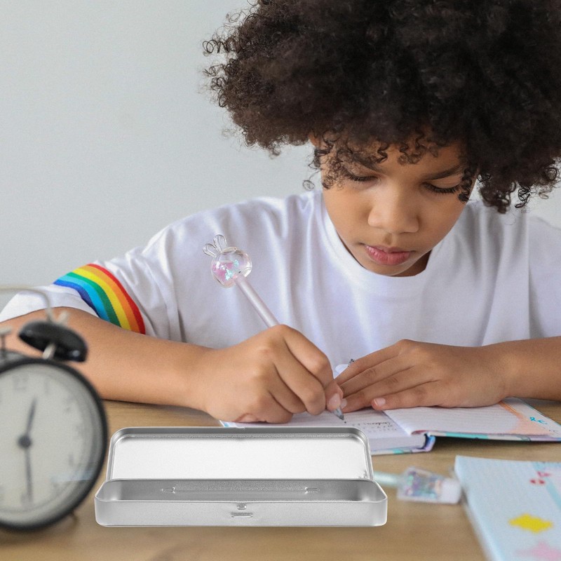 EXCEART Pencil Case Pencil Case Stationery Box Metal Rectangle Single