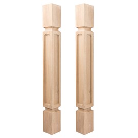 Btowin 35 1/2-inch H 3 1/2-inch W 3 1/2-inch D Wood Carved Raised Panel Cabinet Columns, 2Pcs Unfinished Massive Kitchen Island Countertop Legs for Large Dining Table Kitchen Counter Vanities