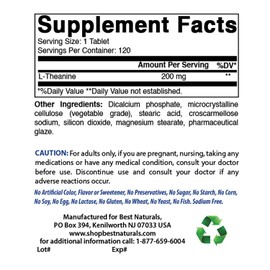 Best Naturals Best Naturals L-Theanine 200mg per Tablet (400mg per 2 Tablets) - Promotes Relaxation Without Drowsiness - 120 Vegetarian Tablets - (120 Count (Pack of 3))