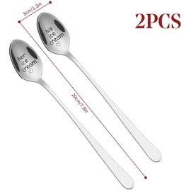 2 Pieces Ice Cream Engraved Spoons His & Hers Couple Gift Idea Anniversary Wedding Valentines Wife Husband Boyfriend Girlfriend Engagement Stainless Steel Coffee Tea Dessert Silverware