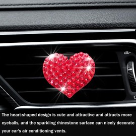 Osilly Car Bling Air Vent Clips, 2 Pcs Bling Heart Charm Air Conditioning Outlet Clip, Crystal Rhinestone Accessories, Sparkly Car Interior Decoration Cute Accessories for Women Girls（Red）