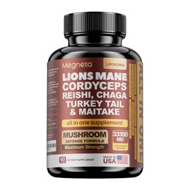 22 in 1 Multi Mushrooms Capsules, Lions Mane Cordyceps Sinensis Reishi Mushroom Turkey Tail Mushroom (1 Pack 60 Count)