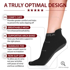 Rymora Grip Socks for Women & Men (2 Pairs: Black) (Medium: US Men: 7.5-9.5 / US Women: 8.5-10.5) - Sticky Anti Slip Non Skid - Perfect for Yoga, Pilates, Barre, Hospital, Labor