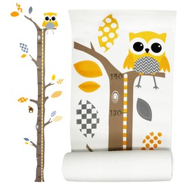 Brunoko Height Chart for Kids + Nursery Wall Stickers 2 in1 - Kids Wall Stickers for Nursery Decoration - Removable eco-Friendly Nursery Wall Art of Tree and Owl - Designed in Spain