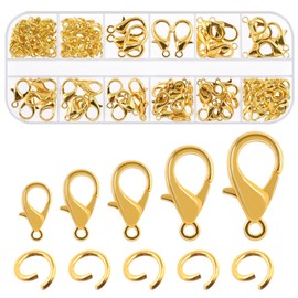 Swpeet 170Pcs Gold 10mm 12mm 14mm 16mm 18mm Open Jump Rings and 6mm Lobster Clasps Assortment Kit, Perfect Jewelry Findings Kit Fits for DIY Making Bookmark Pinch Bracelet Choker Necklace