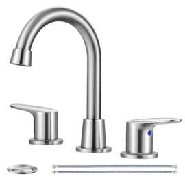 8 Inch Widespread Bathroom Faucet,Brushed Nickel Bathroom Sink Faucet 3 Hole with Pop-up Drain and 2 Supply Hoses,360 Degree Swivel Spout 2 Handle Lead-Free Bath Faucet for Restroom Vanity Camper RV