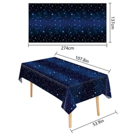 YXHZVON Space Tablecloth Children's Blue Space Table Decoration Rectangular Waterproof Tablecloths Birthday Decoration for Party Space Theme Birthday Anniversary (274 x 137 cm)