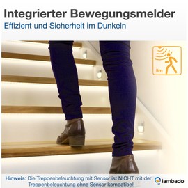 lambado® Stair Lighting with Motion Sensor Square Black - LED Step Lighting with 1.5 W 230 V for Safety and Ambience on Stairs, Hallway